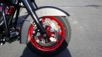 Powder coated Harley bike wheel area close up