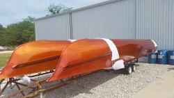 Powder coated canoe in sunburnt copper powder
