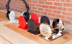 Powder coated headphone stands with headphones