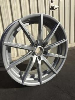Powder coated silver wheel side view
